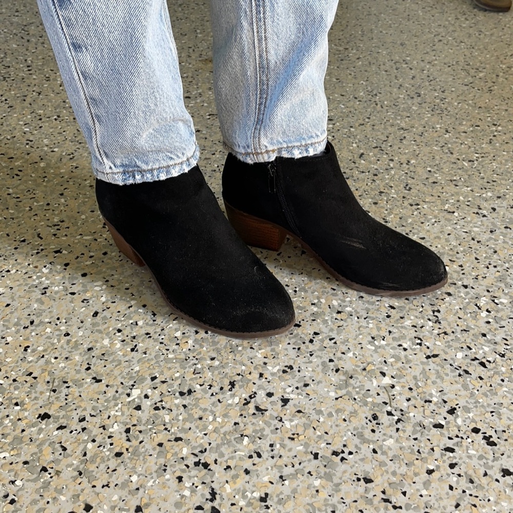 Black faux-suede ankle boots